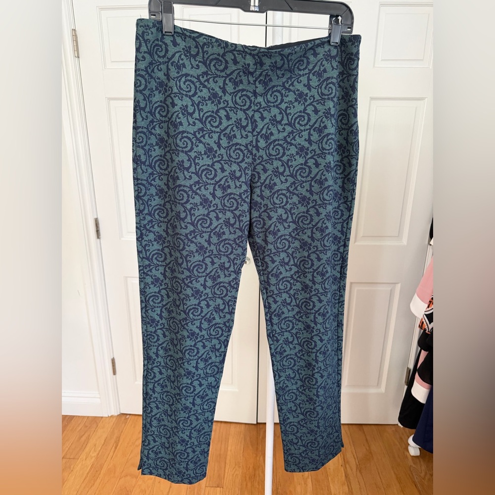 NWT Maria Bellentani Blue & Green Stretch Pant Tagged Size Large / Italian 46